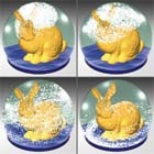 Frames from a simulation of fluid within a snow globe.