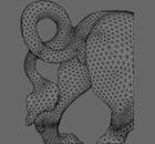 Tail section of semi-regular mesh of feline, showing nontrivial topology