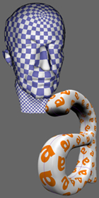 Max Planck
head model and genus one letter A model are textured using
conformal parameterizations with cone singularities.