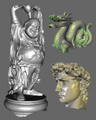Buddha: genus 104, dragon: genus 46, David's head: genus 340. (all models courtesy Stanford University)